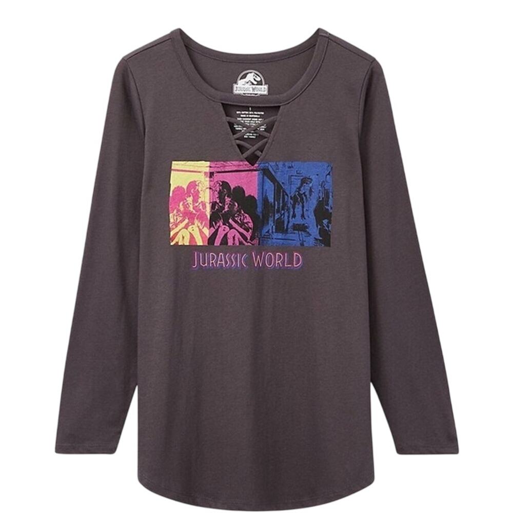 Torrid Jurassic World Raptor Grey Lattice Long Sleeve Top Women’s plus size 6 6X